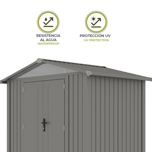 Caseta Metálica Gardiun Grunewald 4,03 m² Exterior 240x168x220 cm en Acero con Ventana Lateral y Puerta Doble 106x178 cm – Ideal para Jardín y Uso Exterior
