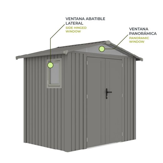 Caseta Metálica Gardiun Grunewald 4,03 m² Exterior 240x168x220 cm en Acero con Ventana Lateral y Puerta Doble 106x178 cm – Ideal para Jardín y Uso Exterior