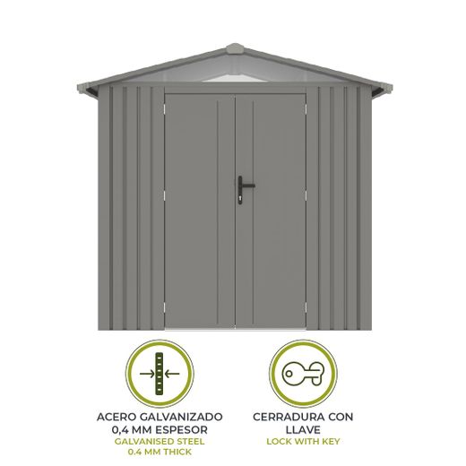 Caseta Metálica Gardiun Grunewald 4,03 m² Exterior 240x168x220 cm en Acero con Ventana Lateral y Puerta Doble 106x178 cm – Ideal para Jardín y Uso Exterior