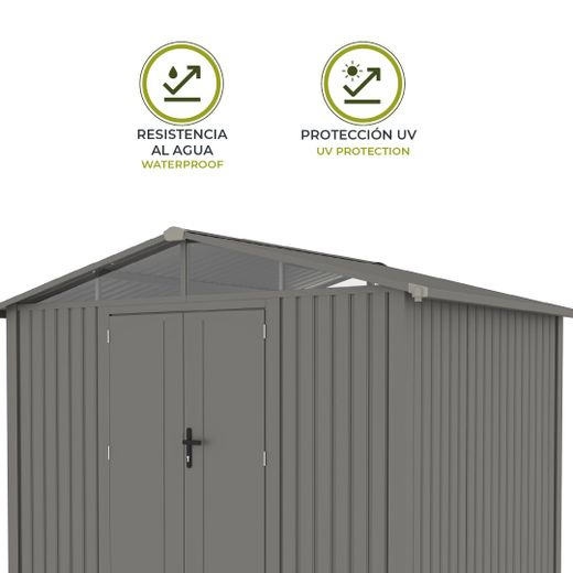 Caseta Metálica Gardiun Grunewald 7 m² Exterior 304x232x228 cm en Acero con Ventana Lateral y Puerta Doble 106x178 cm – Ideal para Jardín y Uso Exterior