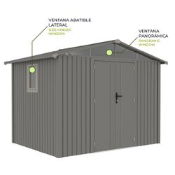 Caseta Metálica Gardiun Grunewald 7 m² Exterior 304x232x228 cm en Acero con Ventana Lateral y Puerta Doble 106x178 cm – Ideal para Jardín y Uso Exterior
