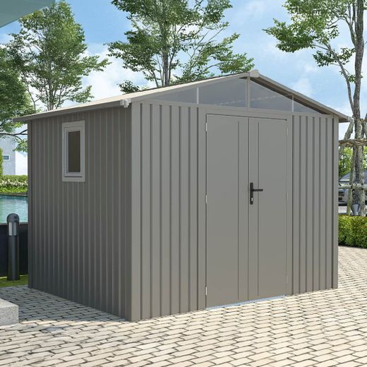Caseta Metálica Gardiun Grunewald 7 m² Exterior 304x232x228 cm en Acero con Ventana Lateral y Puerta Doble 106x178 cm – Ideal para Jardín y Uso Exterior