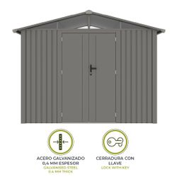Caseta Metálica Gardiun Grunewald 7 m² Exterior 304x232x228 cm en Acero con Ventana Lateral y Puerta Doble 106x178 cm – Ideal para Jardín y Uso Exterior