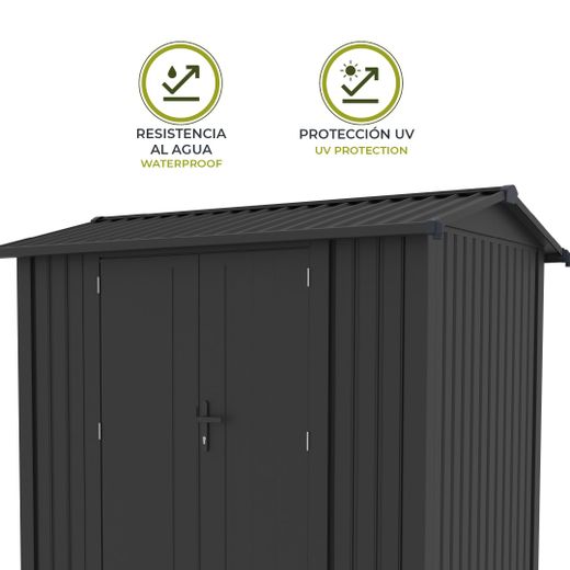 Caseta Metálica Gardiun Spree 4,1 m² Exterior 232x176x212 cm - Estructura de Acero con Ventana Lateral y Puerta Doble 106x178 cm, Ideal para Jardín y Uso Exterior