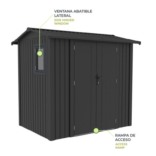 Caseta Metálica Gardiun Spree 4,1 m² Exterior 232x176x212 cm - Estructura de Acero con Ventana Lateral y Puerta Doble 106x178 cm, Ideal para Jardín y Uso Exterior