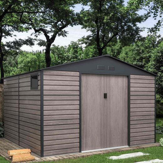 Caseta Metálica Gardiun Surrey 10,85 m² Exterior 340x319x226 cm en Acero con Ventana Lateral y Efecto Madera Veteada – Ideal para Jardín y Espacios Exteriores