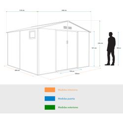 Caseta Metálica Gardiun Surrey 10,85 m² Exterior 340x319x226 cm en Acero con Ventana Lateral y Efecto Madera Veteada – Ideal para Jardín y Espacios Exteriores