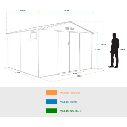 Caseta Metálica Gardiun Surrey 10,85 m² Exterior 340x319x226 cm en Acero con Ventana Lateral y Efecto Madera Veteada – Ideal para Jardín y Espacios Exteriores