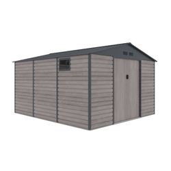 Caseta Metálica Gardiun Surrey 13 m² Exterior 340x382x226 cm en Acero con Ventana Lateral y Efecto Madera Veteada – Jardín, Terraza, Almacenaje