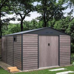 Caseta Metálica Gardiun Surrey 13 m² Exterior 340x382x226 cm en Acero con Ventana Lateral y Efecto Madera Veteada – Jardín, Terraza, Almacenaje