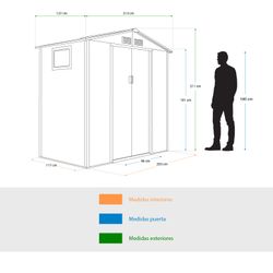 Caseta Metálica Gardiun Surrey 2,71 m² Exterior 213x127x211 cm - Estructura de Acero con Ventana Lateral y Diseño Efecto Madera Veteada