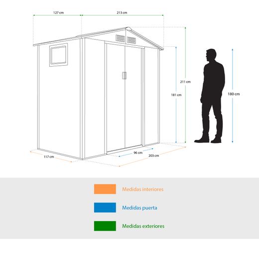 Caseta Metálica Gardiun Surrey 2,71 m² Exterior 213x127x211 cm - Estructura de Acero con Ventana Lateral y Diseño Efecto Madera Veteada