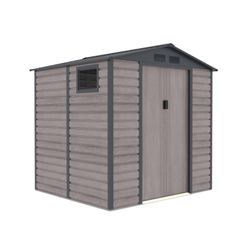 Abri de jardin métallique Gardiun Surrey 4,07 m² - Dimensions extérieures : 213 x 191 x 211 cm - Structure en acier avec fenêtre latérale et design effet bois, idéal pour le jardin et les espaces extérieurs.