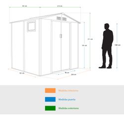 Abri de jardin métallique Gardiun Surrey 4,07 m² - Dimensions extérieures : 213 x 191 x 211 cm - Structure en acier avec fenêtre latérale et design effet bois, idéal pour le jardin et les espaces extérieurs.