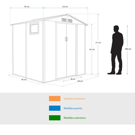 Abri de jardin métallique Gardiun Surrey 4,07 m² - Dimensions extérieures : 213 x 191 x 211 cm - Structure en acier avec fenêtre latérale et design effet bois, idéal pour le jardin et les espaces extérieurs.