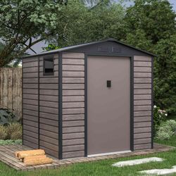 Abri de jardin métallique Gardiun Surrey 4,07 m² - Dimensions extérieures : 213 x 191 x 211 cm - Structure en acier avec fenêtre latérale et design effet bois, idéal pour le jardin et les espaces extérieurs.