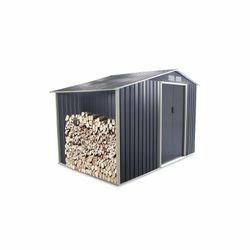 Caseta Metálica Gardiun Toronto con Leñero 3,53 m² Exterior 278x127x195 cm - Acero Galvanizado Gris Antracita, Resistente y Duradera para Jardín y Almacenamiento
