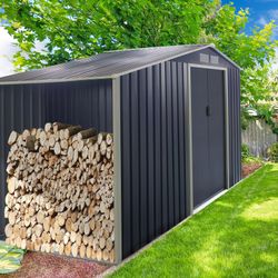 Caseta Metálica Gardiun Toronto con Leñero 3,53 m² Exterior 278x127x195 cm - Acero Galvanizado Gris Antracita, Resistente y Duradera para Jardín y Almacenamiento