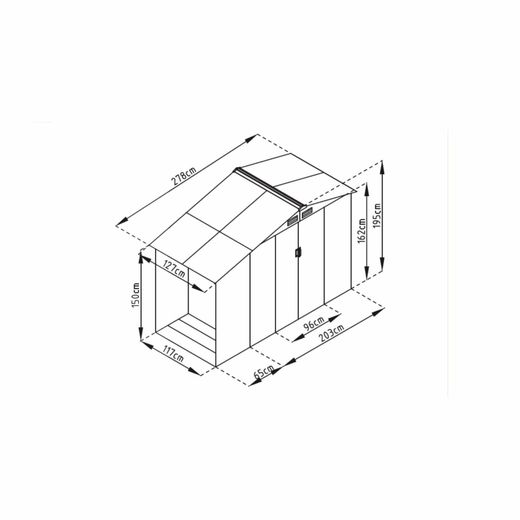 Caseta Metálica Gardiun Toronto con Leñero 3,53 m² Exterior 278x127x195 cm - Acero Galvanizado Gris Antracita, Resistente y Duradera para Jardín y Almacenamiento
