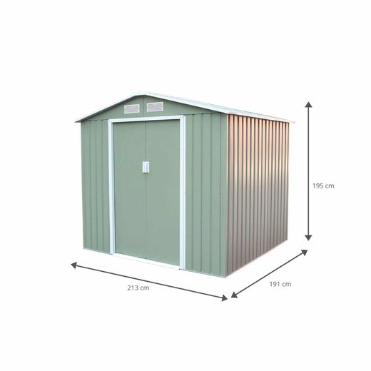 Caseta Metálica para Jardín Gardiun Sunderland 4,07 m² - Exterior 213x191x195 cm, Acero Galvanizado, Color Verde Claro, Resistente y Duradera