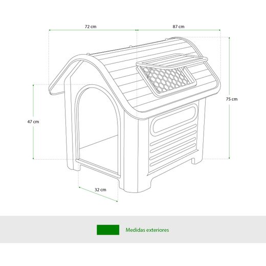 Caseta para Perro Mediano Gardiun Dakota 72x87x75 cm en Resina, Color Beige/Verde, Resistente y Duradera para Exterior