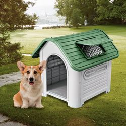 Caseta para Perro Mediano Gardiun Dakota 72x87x75 cm en Resina, Color Beige/Verde, Resistente y Duradera para Exterior