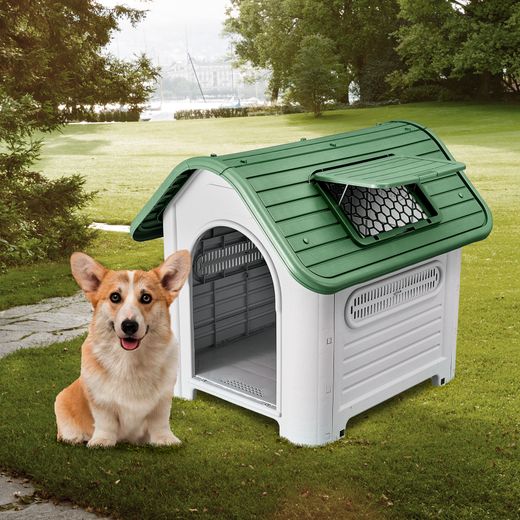 Caseta para Perro Mediano Gardiun Dakota 72x87x75 cm en Resina, Color Beige/Verde, Resistente y Duradera para Exterior