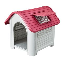 Caseta para Perro Mediano Gardiun Dakota 72x87x75 cm - Hecha de Resina Duradera, Color Beige/Rojo, Ideal para Exterior