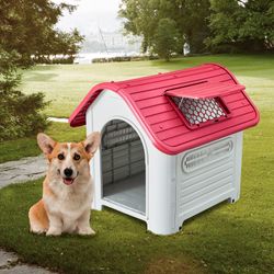 Caseta para Perro Mediano Gardiun Dakota 72x87x75 cm - Hecha de Resina Duradera, Color Beige/Rojo, Ideal para Exterior