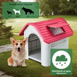 Caseta para Perro Mediano Gardiun Dakota 72x87x75 cm - Hecha de Resina Duradera, Color Beige/Rojo, Ideal para Exterior