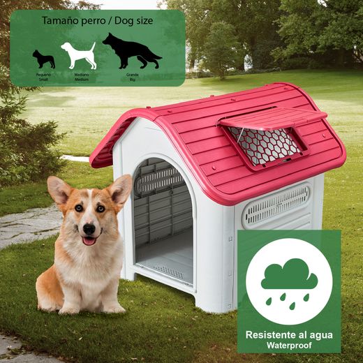 Caseta para Perro Mediano Gardiun Dakota 72x87x75 cm - Hecha de Resina Duradera, Color Beige/Rojo, Ideal para Exterior