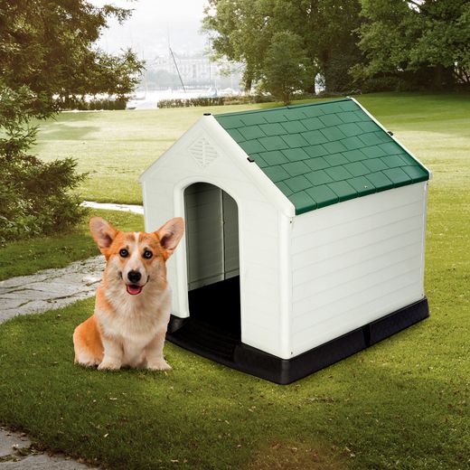 Caseta para Perro Mediano Zeus Plus Gardiun 78x87x81 cm - Fabricada en Resina, Color Beige/Verde, Resistente y Duradera para Exterior