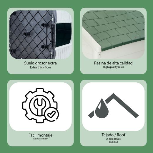 Caseta para Perro Mediano Zeus Plus Gardiun 78x87x81 cm - Fabricada en Resina, Color Beige/Verde, Resistente y Duradera para Exterior