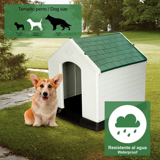 Caseta para Perro Mediano Zeus Plus Gardiun 78x87x81 cm - Fabricada en Resina, Color Beige/Verde, Resistente y Duradera para Exterior