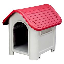 Caseta para Perro Pequeño Gardiun Kira 59x75x66 cm en Resina, Color Beige y Rojo, Resistente y Cómoda para Mascotas
