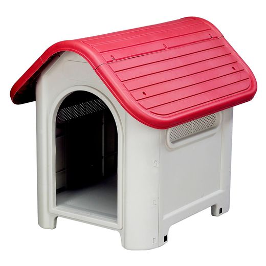 Caseta para Perro Pequeño Gardiun Kira 59x75x66 cm en Resina, Color Beige y Rojo, Resistente y Cómoda para Mascotas