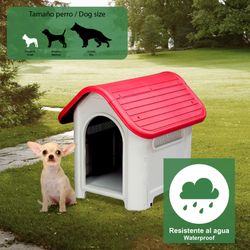 Caseta para Perro Pequeño Gardiun Kira 59x75x66 cm en Resina, Color Beige y Rojo, Resistente y Cómoda para Mascotas