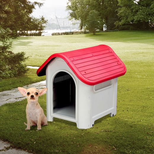 Caseta para Perro Pequeño Gardiun Kira 59x75x66 cm en Resina, Color Beige y Rojo, Resistente y Cómoda para Mascotas