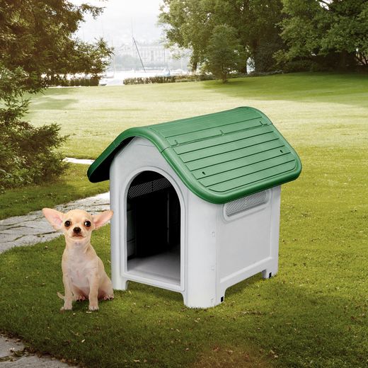 Caseta para Perro Pequeño Gardiun Kira 59x75x66 cm - Hecha en Resina, Color Beige/Verde, Resistente y Duradera para Mascotas