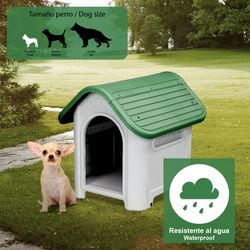 Caseta para Perro Pequeño Gardiun Kira 59x75x66 cm - Hecha en Resina, Color Beige/Verde, Resistente y Duradera para Mascotas
