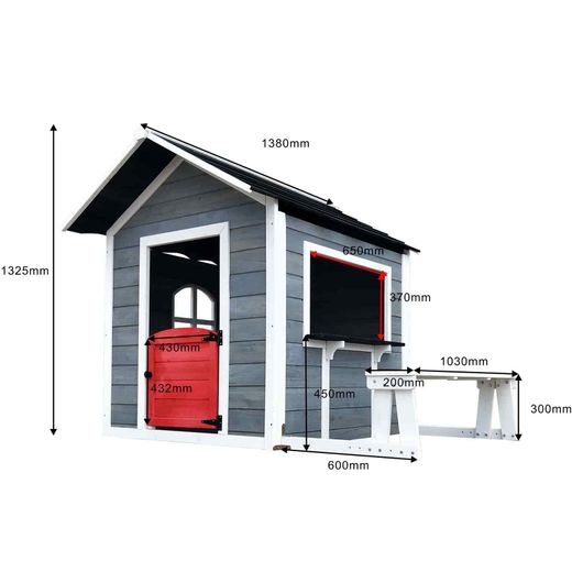 Casa per bambini, 116 x 138 x 132,5 cm, in legno di pino multicolore | Collezione Chloe