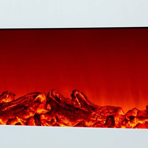Stufa elettrica 1600 W, 128 x 26 x 61 cm, in metallo e vetro temperato bianco | Collezione Alaska