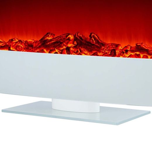 Stufa elettrica 1600 W, 128 x 26 x 61 cm, in metallo e vetro temperato bianco | Collezione Alaska