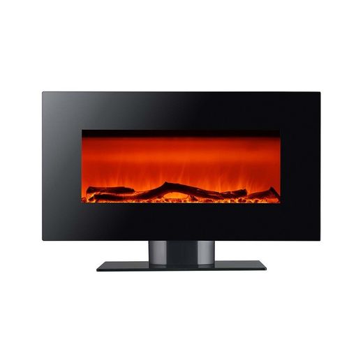 Stufa elettrica 1600 W, 84 x 26 x 53 cm, in metallo e vetro temperato nero | Collezione Minesota