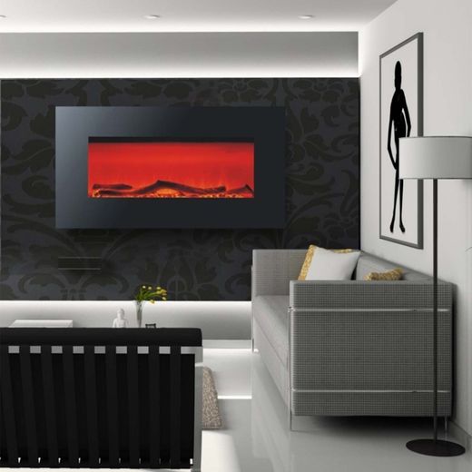 Stufa elettrica 1600 W, 84 x 26 x 53 cm, in metallo e vetro temperato nero | Collezione Minesota