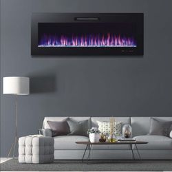 Stufa elettrica 2000 W, 127 x 16 x 48 cm, in metallo e vetro temperato nero | Collezione Oregón