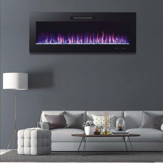Stufa elettrica 2000 W, 127 x 16 x 48 cm, in metallo e vetro temperato nero | Collezione Oregón