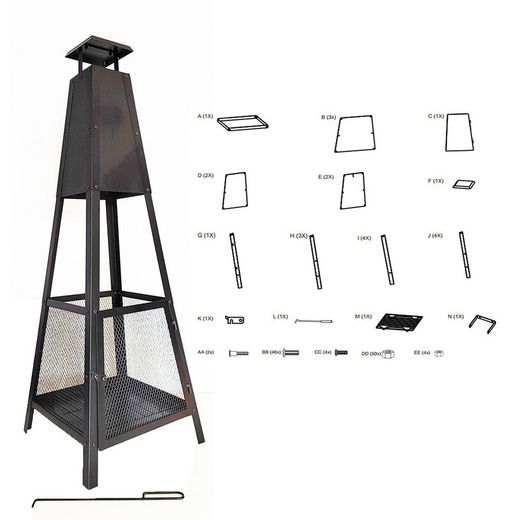 Camino da esterno, 40 x 40 x 140 cm, in ferro battuto nero | Collezione Akita totem