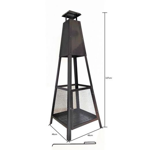 Camino da esterno, 40 x 40 x 140 cm, in ferro battuto nero | Collezione Akita totem