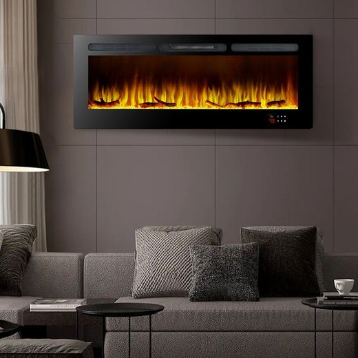 Stufa elettrica, 152,4 x 14 x 48 cm, in acciaio, vetro temperato e resina nera | Collezione Arkansas